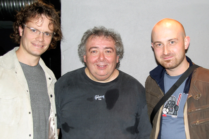 Photo of Metal Express Radio editor Stig (l), Bernie Marsden (ex Whitesnake) + POH