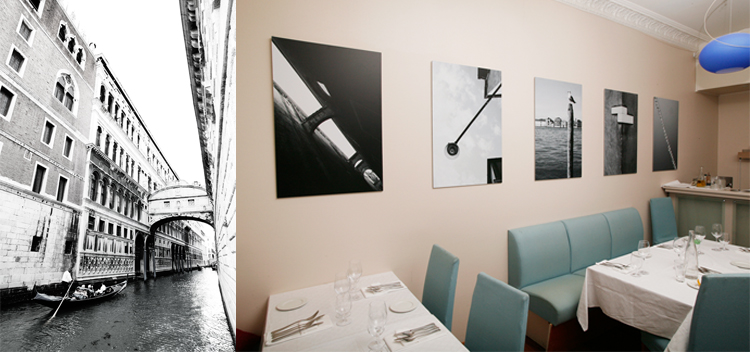 Photo of 11 b/w photos from Venice exhibited at Mares', Frognerveien 12, Oslo. Current.